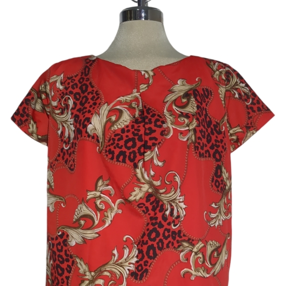 Rafaella Studio Royal Red Leopard Designs Blouse Size L - Picture 7 of 16